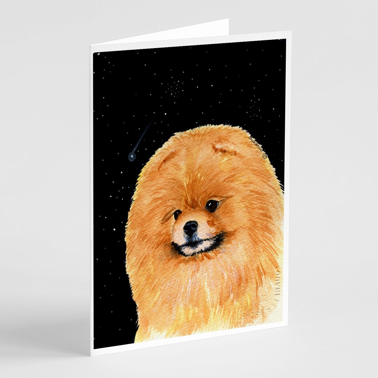 Starry Night Pomeranian Greeting Cards Pack of 8 Blank Cards with Envelopes Whimsical A7 Size 5x7