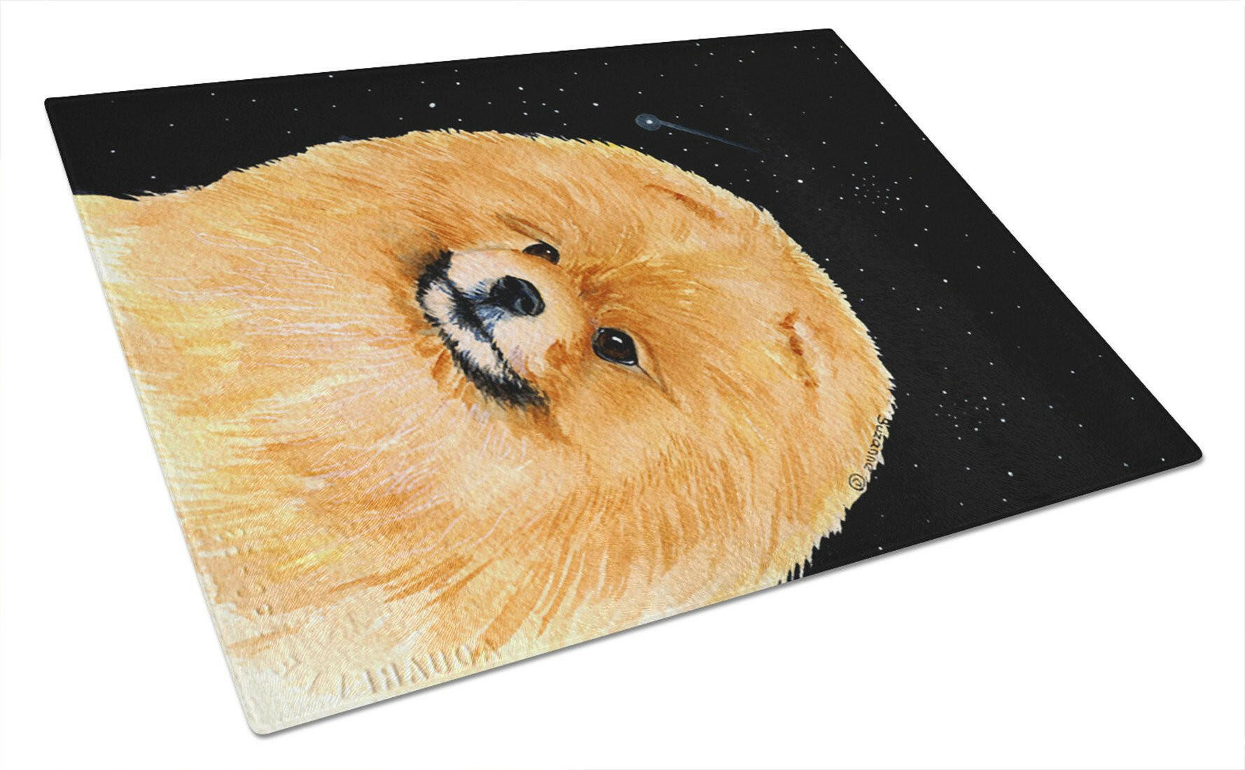 Starry Night Pomeranian Cutting Board Tempered Glass Kitchen Cutting Surface, Heat Resistant Chopping, Non-Slip Feet, Food Prep & Serving