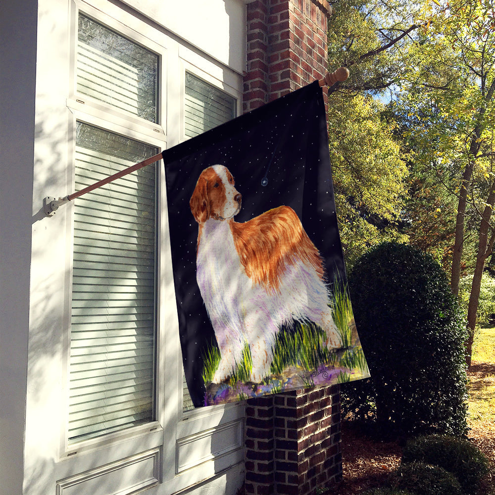 Starry Night Welsh Springer Spaniel House Flag 28x40 Porch Sleeve Pole Decorative Outside Yard Banner Artwork Wall Hanging, Polyester