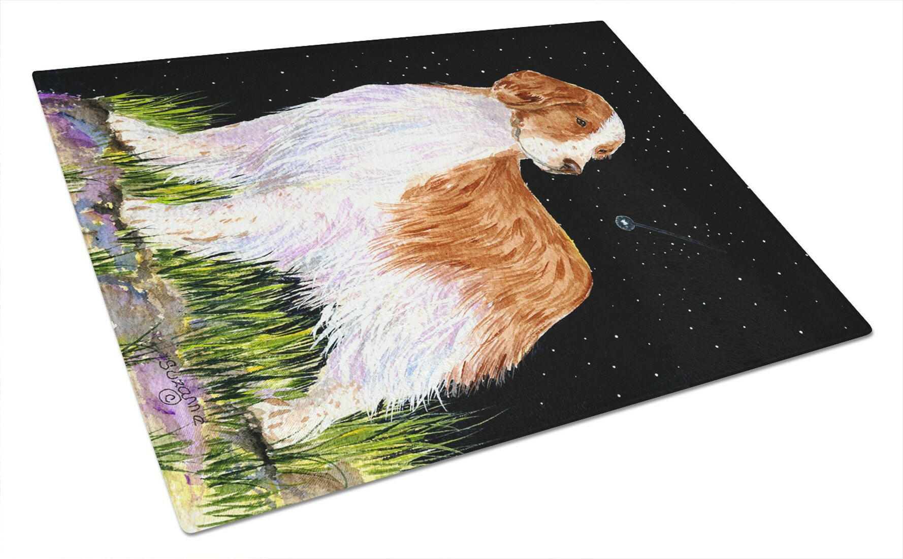 Starry Night Welsh Springer Spaniel Cutting Board Tempered Glass Kitchen Cutting Surface, Heat Resistant Chopping, Non-Slip Feet, Food Prep & Serving