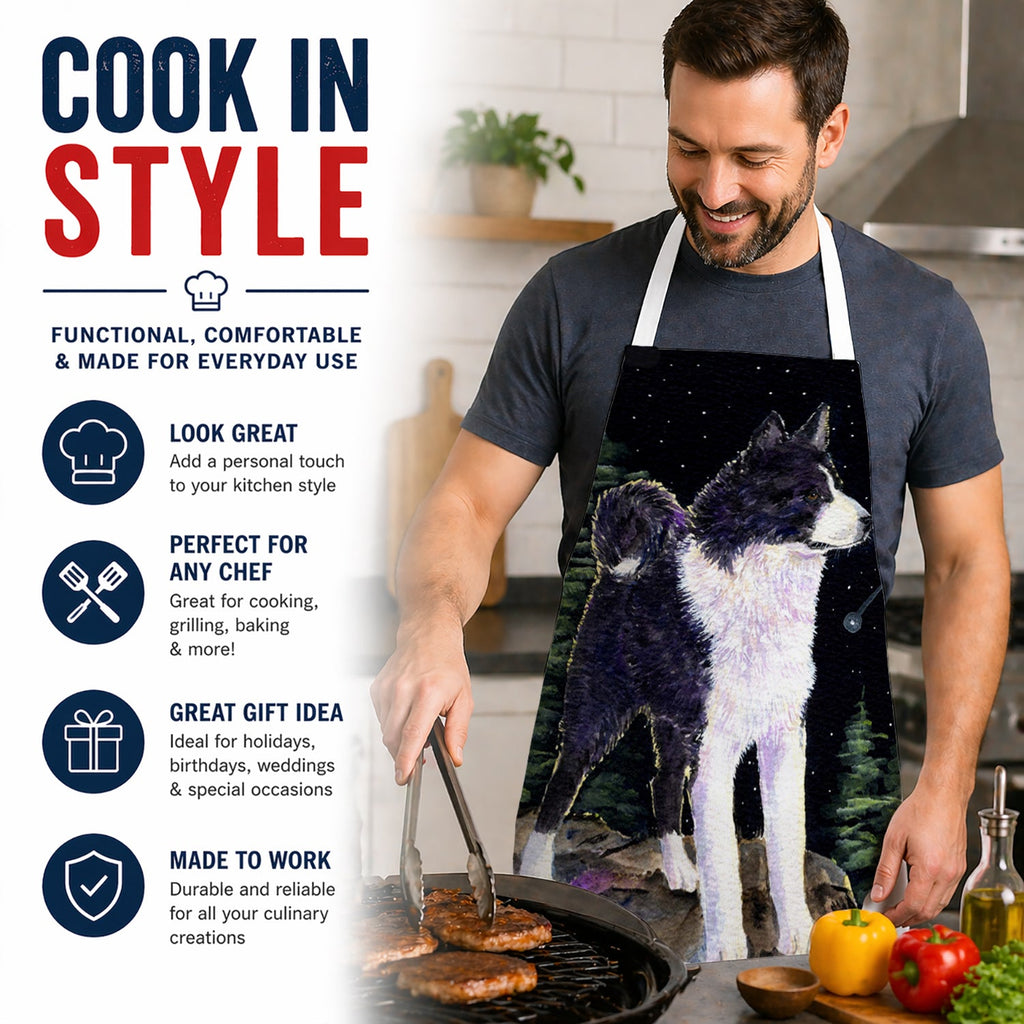 Starry Night Karelian Bear Dog Apron Cooking Kitchen Server Baking Crafts Gardening for Adult Women Men, Unisex, Large, Multicolor