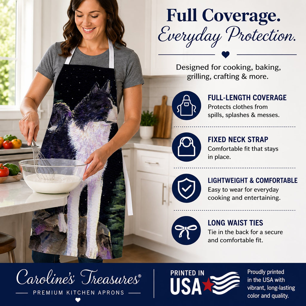 Starry Night Karelian Bear Dog Apron Cooking Kitchen Server Baking Crafts Gardening for Adult Women Men, Unisex, Large, Multicolor