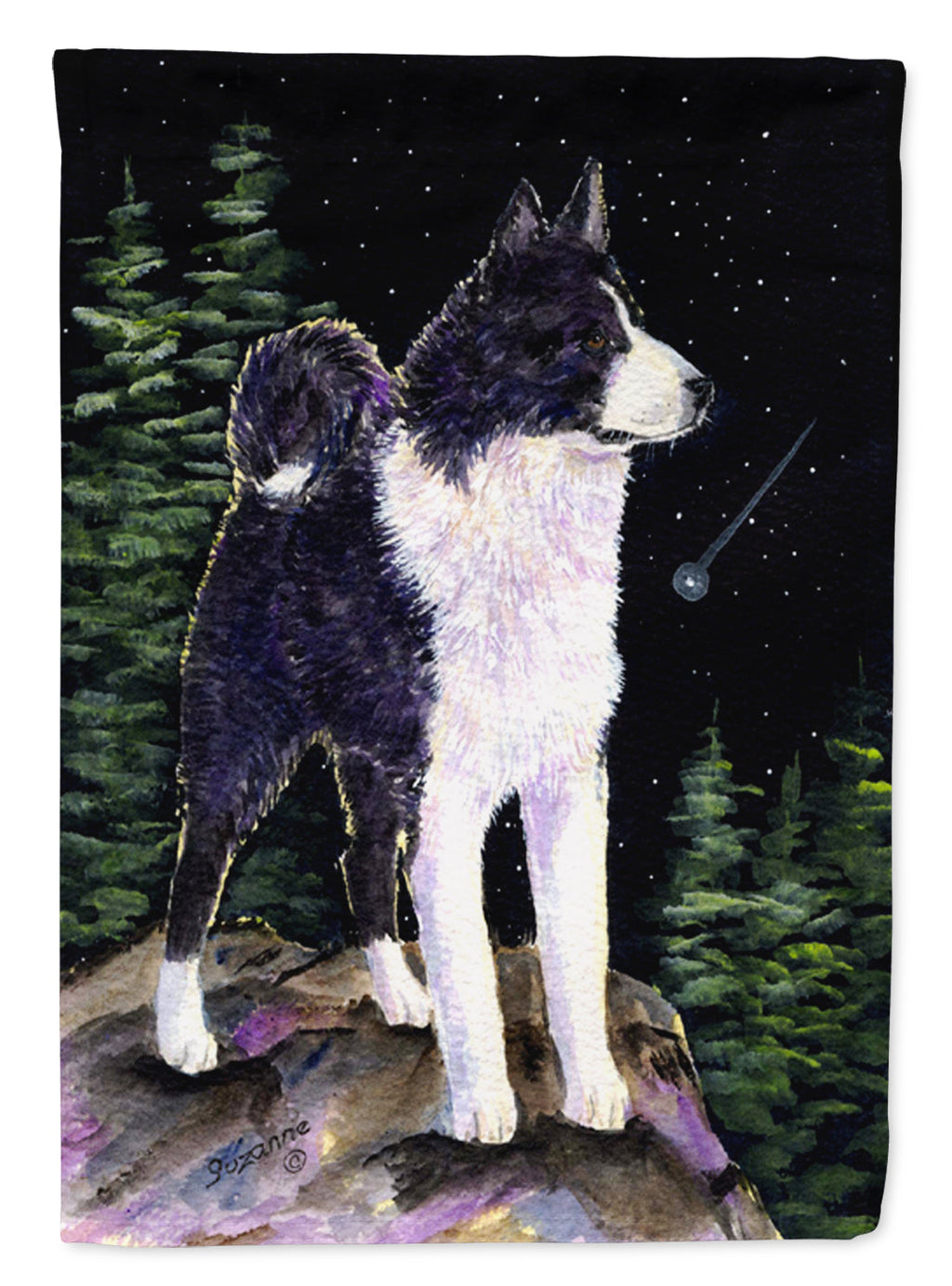 Starry Night Karelian Bear Dog House Flag 28x40 Porch Sleeve Pole Decorative Outside Yard Banner Artwork Wall Hanging, Polyester
