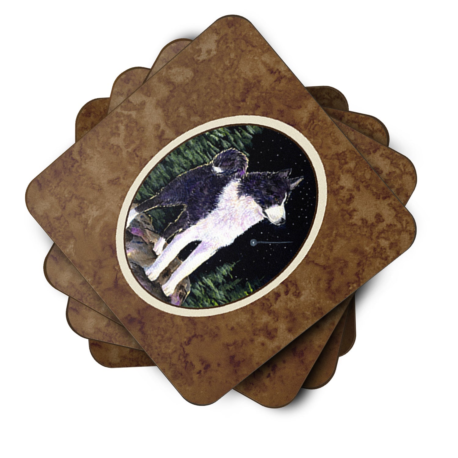 Starry Night Karelian Bear Dog Foam Coasters Set of 4 Cup Coasters for Indoor Outdoor, Tabletop Protection, Anti Slip, Mouse pad Material