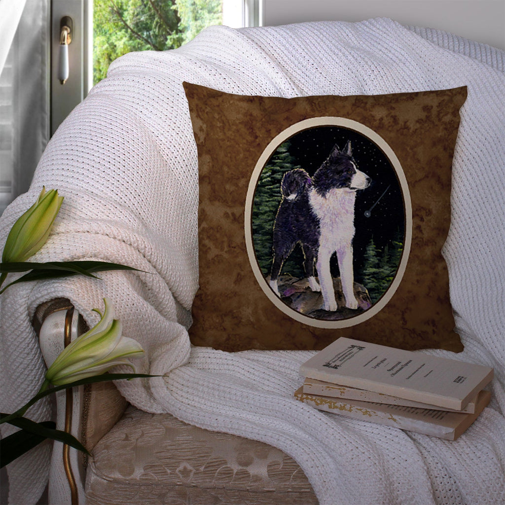 Starry Night Karelian Bear Dog Decorative Throw Pillow 14x14 Indoor Outdoor Accent Cushion, Fabric Cover with Insert for Sofa, Bed, Porch & Living Room