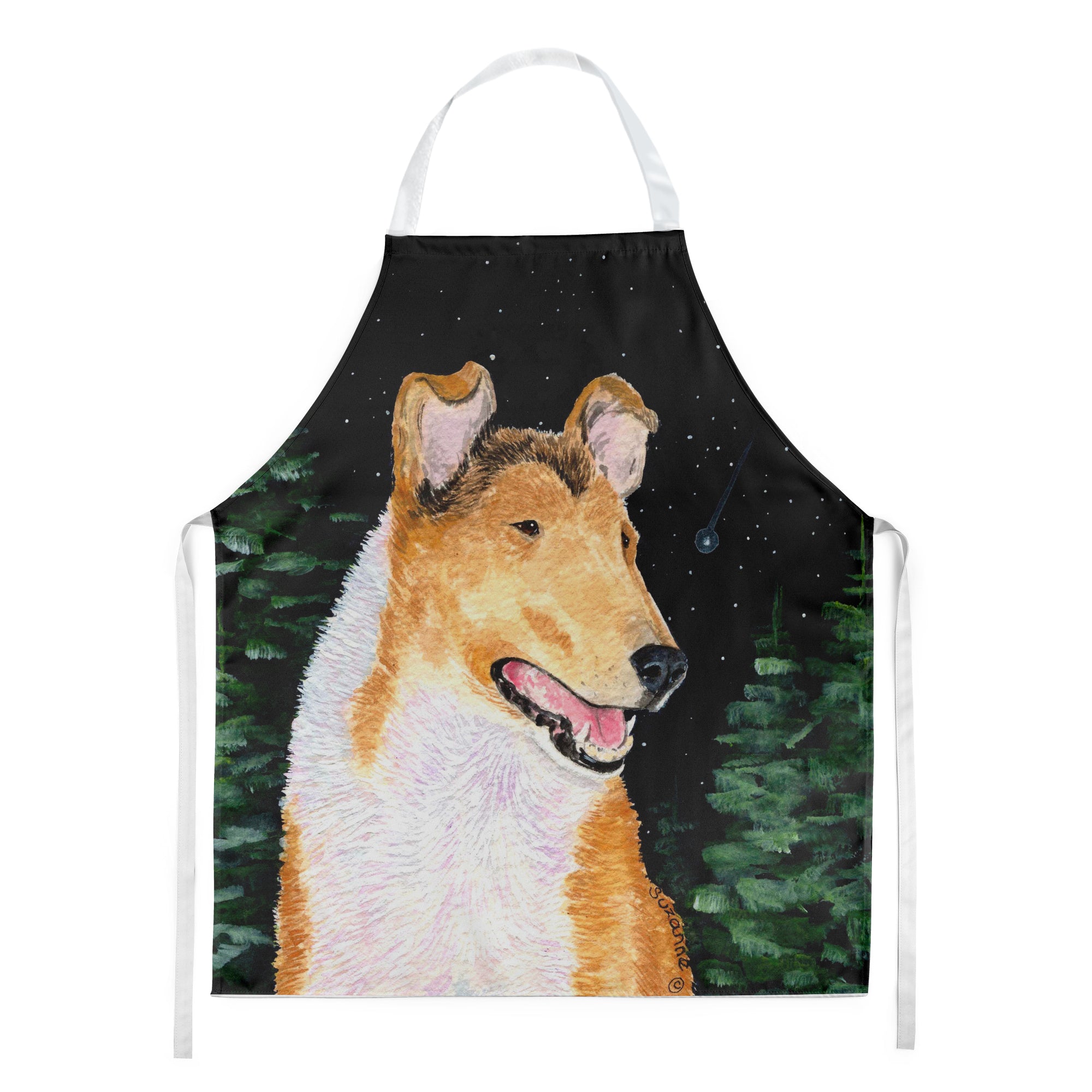 Starry Night Collie Smooth Apron Cooking Kitchen Server Baking Crafts Gardening for Adult Women Men, Unisex, Large, Multicolor