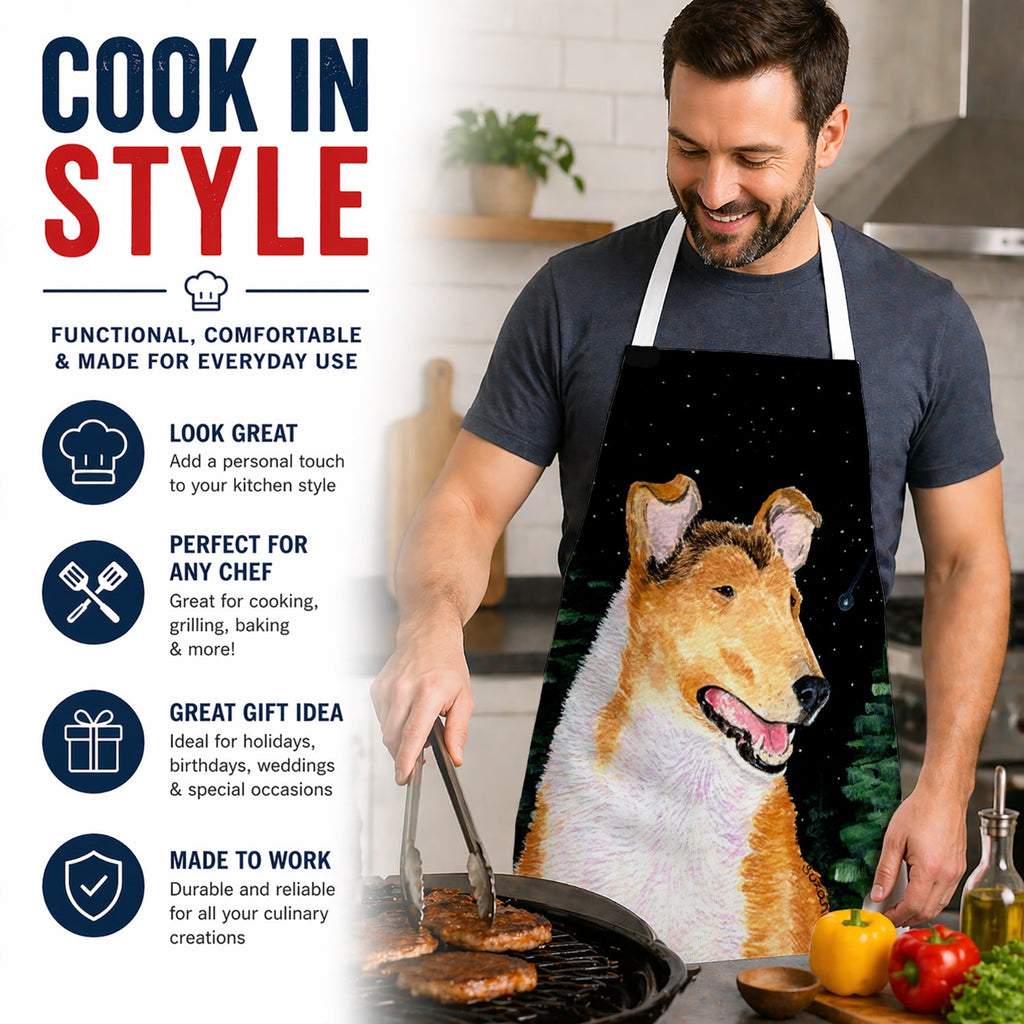 Starry Night Collie Smooth Apron Cooking Kitchen Server Baking Crafts Gardening for Adult Women Men, Unisex, Large, Multicolor