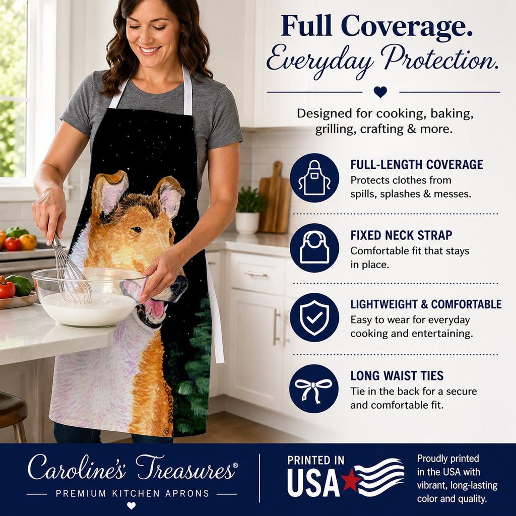 Starry Night Collie Smooth Apron Cooking Kitchen Server Baking Crafts Gardening for Adult Women Men, Unisex, Large, Multicolor