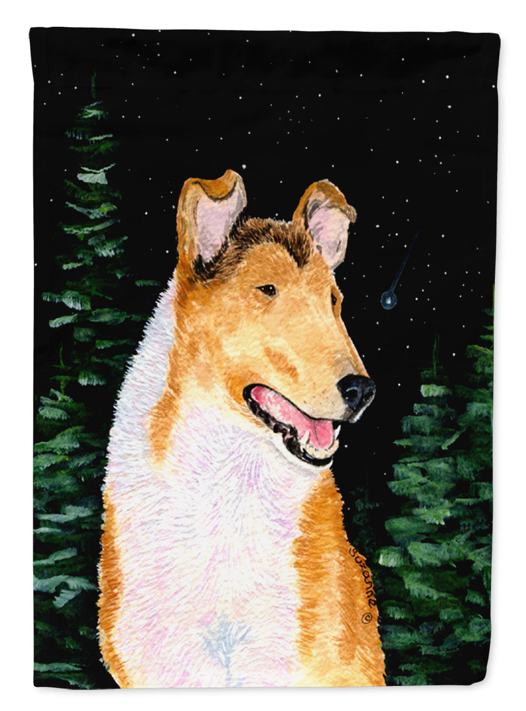 Starry Night Collie Smooth House Flag 28x40 Porch Sleeve Pole Decorative Outside Yard Banner Artwork Wall Hanging, Polyester