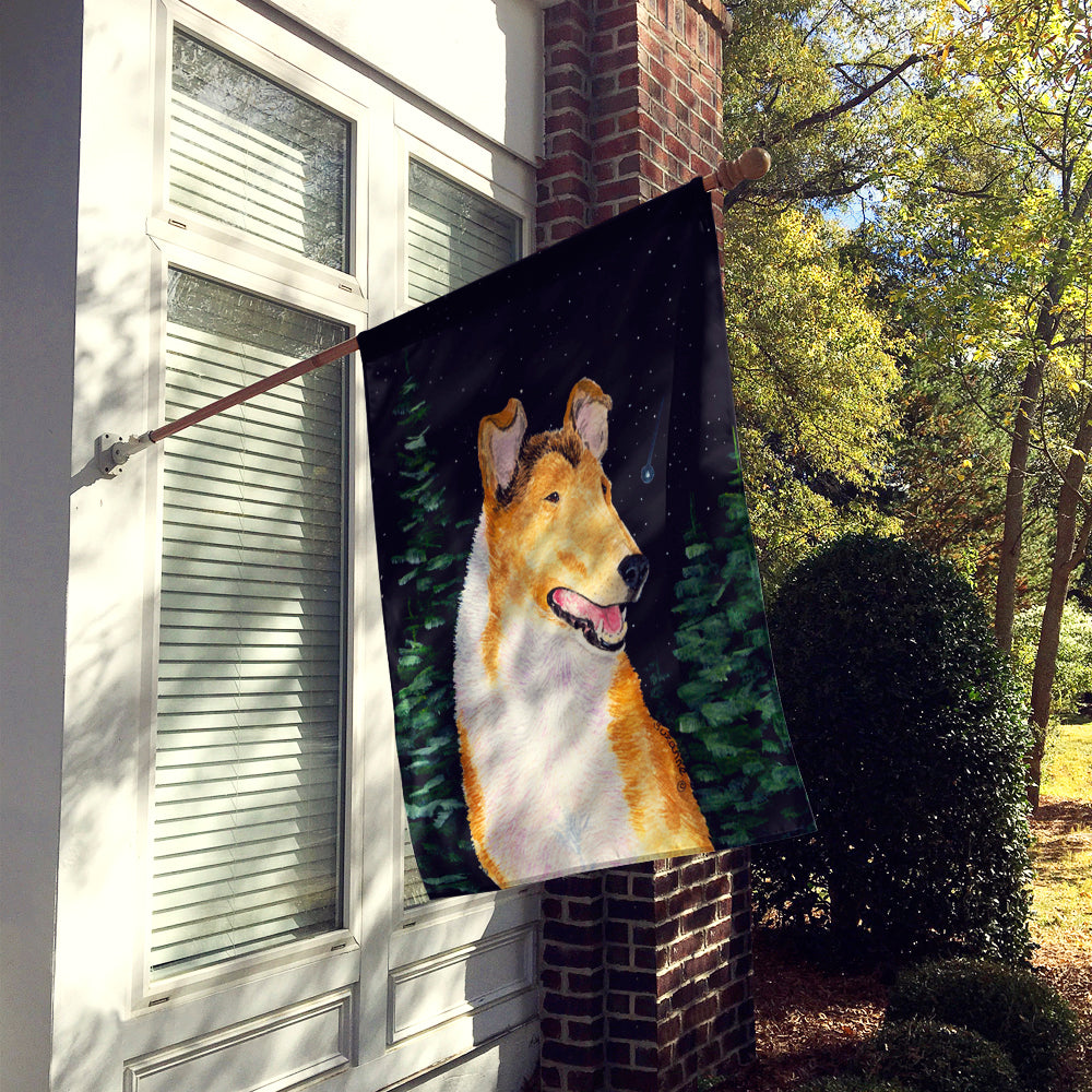 Starry Night Collie Smooth House Flag 28x40 Porch Sleeve Pole Decorative Outside Yard Banner Artwork Wall Hanging, Polyester