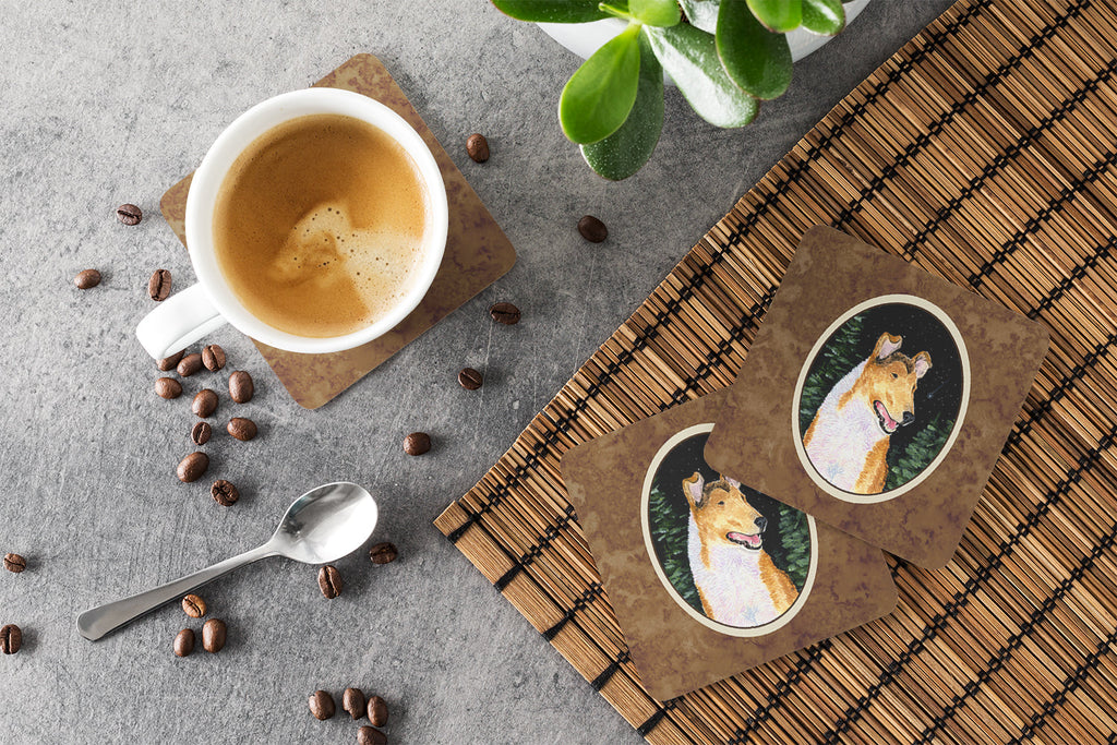 Starry Night Collie Smooth Foam Coasters Set of 4 Cup Coasters for Indoor Outdoor, Tabletop Protection, Anti Slip, Mouse pad Material