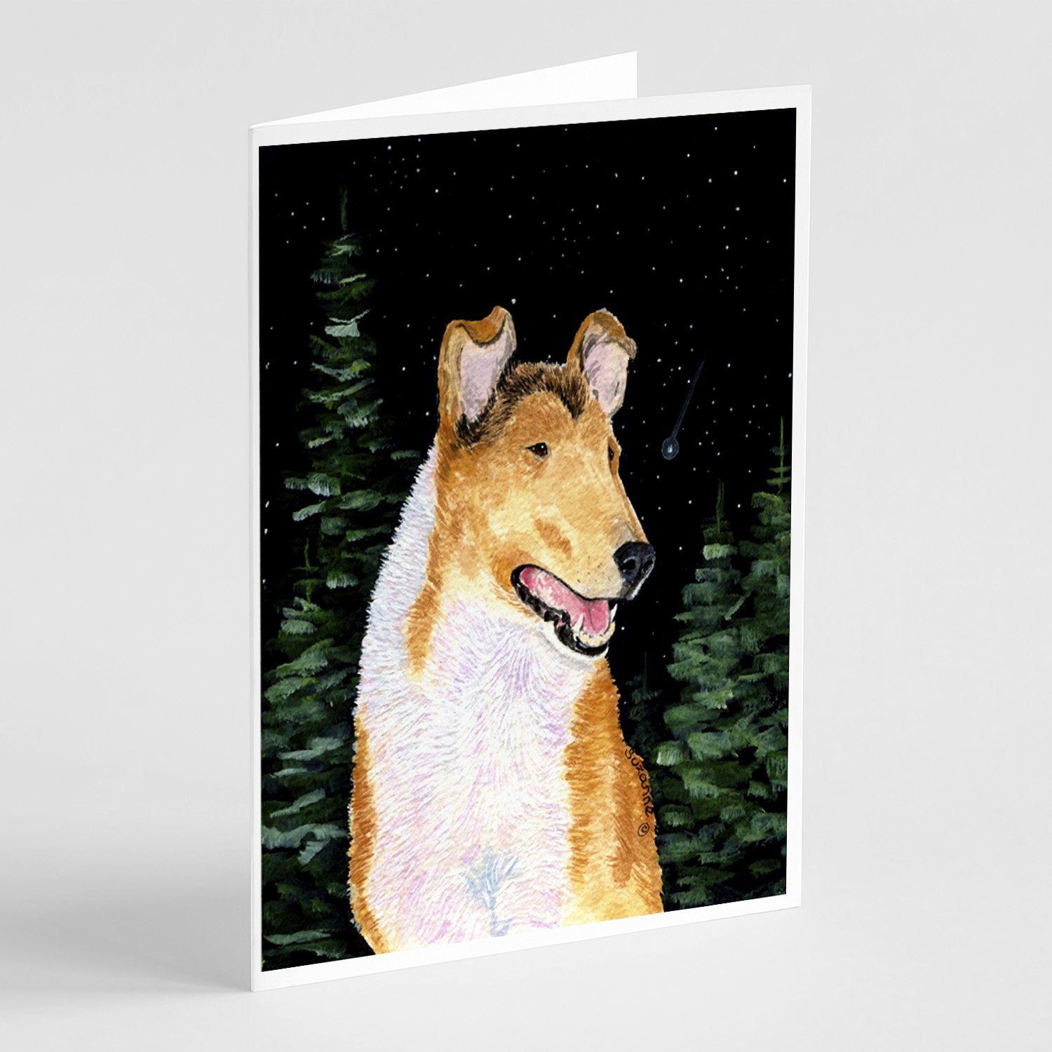 Starry Night Collie Smooth Greeting Cards Pack of 8 Blank Cards with Envelopes Whimsical A7 Size 5x7