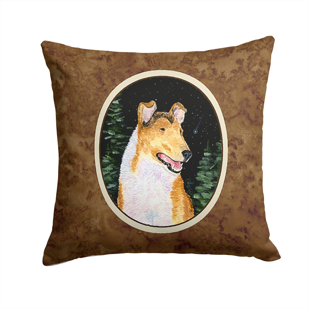 Starry Night Collie Smooth Decorative Throw Pillow 14x14 Indoor Outdoor Accent Cushion, Fabric Cover with Insert for Sofa, Bed, Porch & Living Room