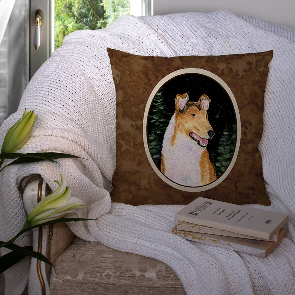 Starry Night Collie Smooth Decorative Throw Pillow 14x14 Indoor Outdoor Accent Cushion, Fabric Cover with Insert for Sofa, Bed, Porch & Living Room
