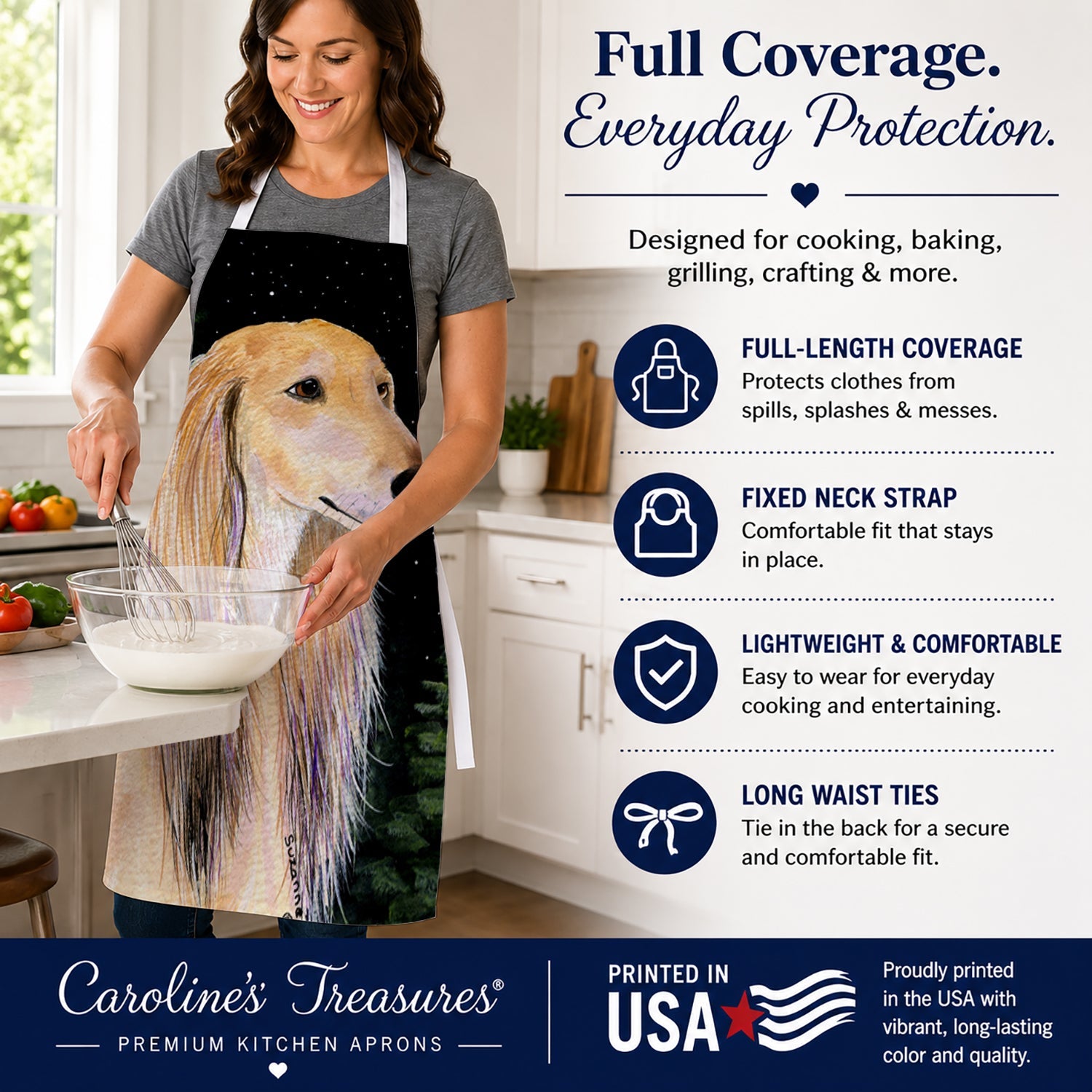 Starry Night Saluki Apron Cooking Kitchen Server Baking Crafts Gardening for Adult Women Men, Unisex, Large, Multicolor