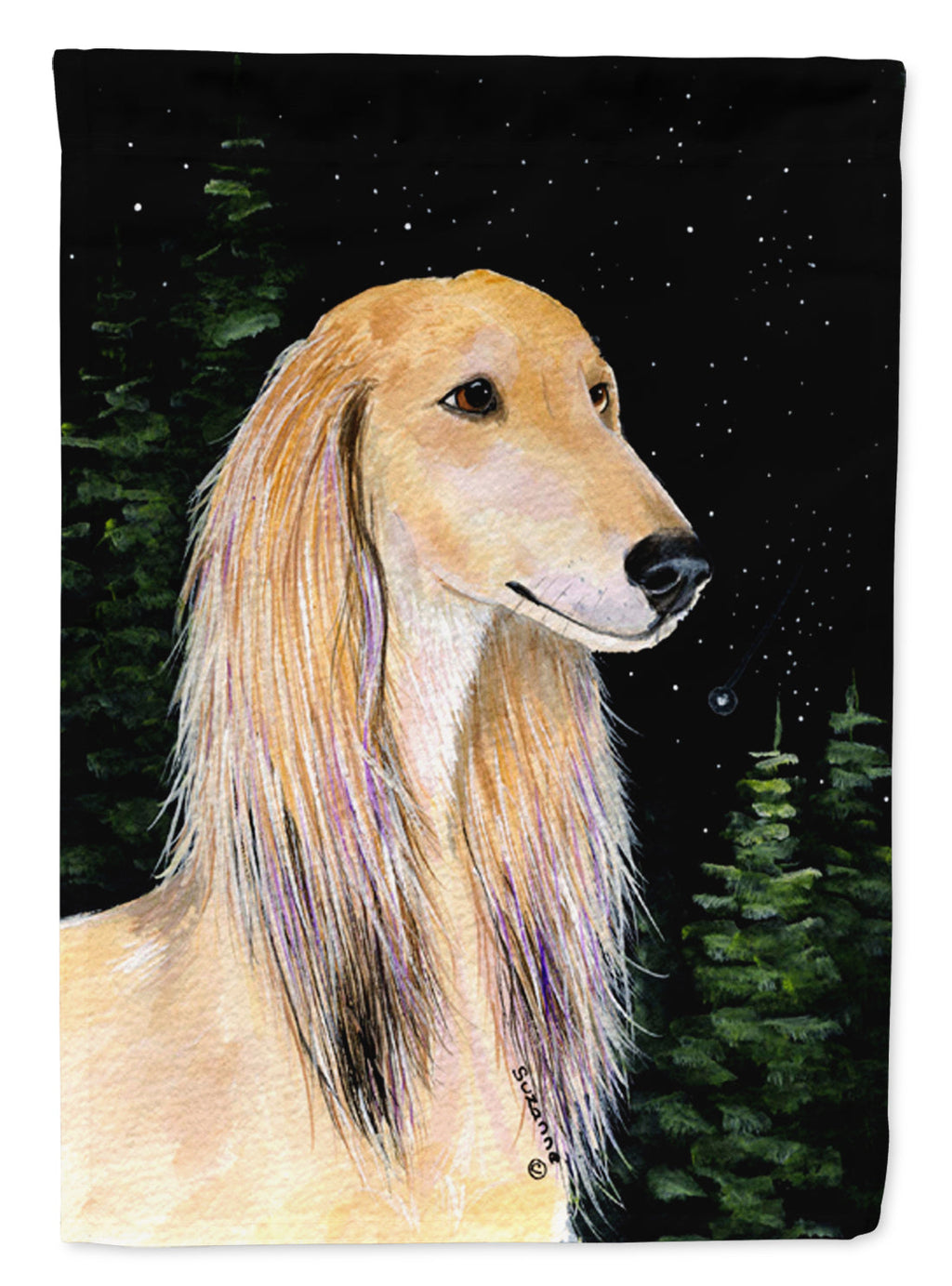Starry Night Saluki House Flag 28x40 Porch Sleeve Pole Decorative Outside Yard Banner Artwork Wall Hanging, Polyester