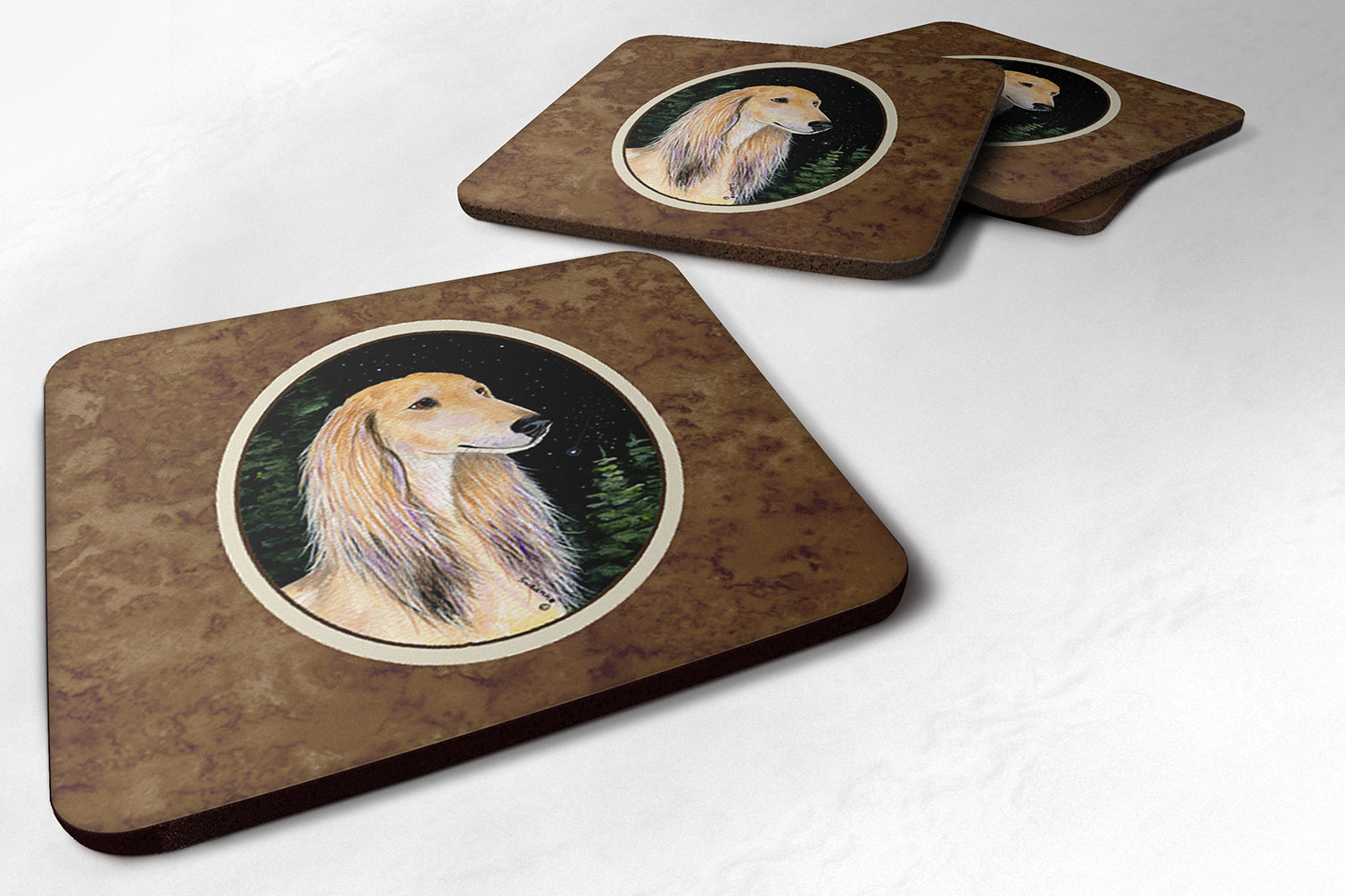 Starry Night Saluki Foam Coasters Set of 4 Cup Coasters for Indoor Outdoor, Tabletop Protection, Anti Slip, Mouse pad Material