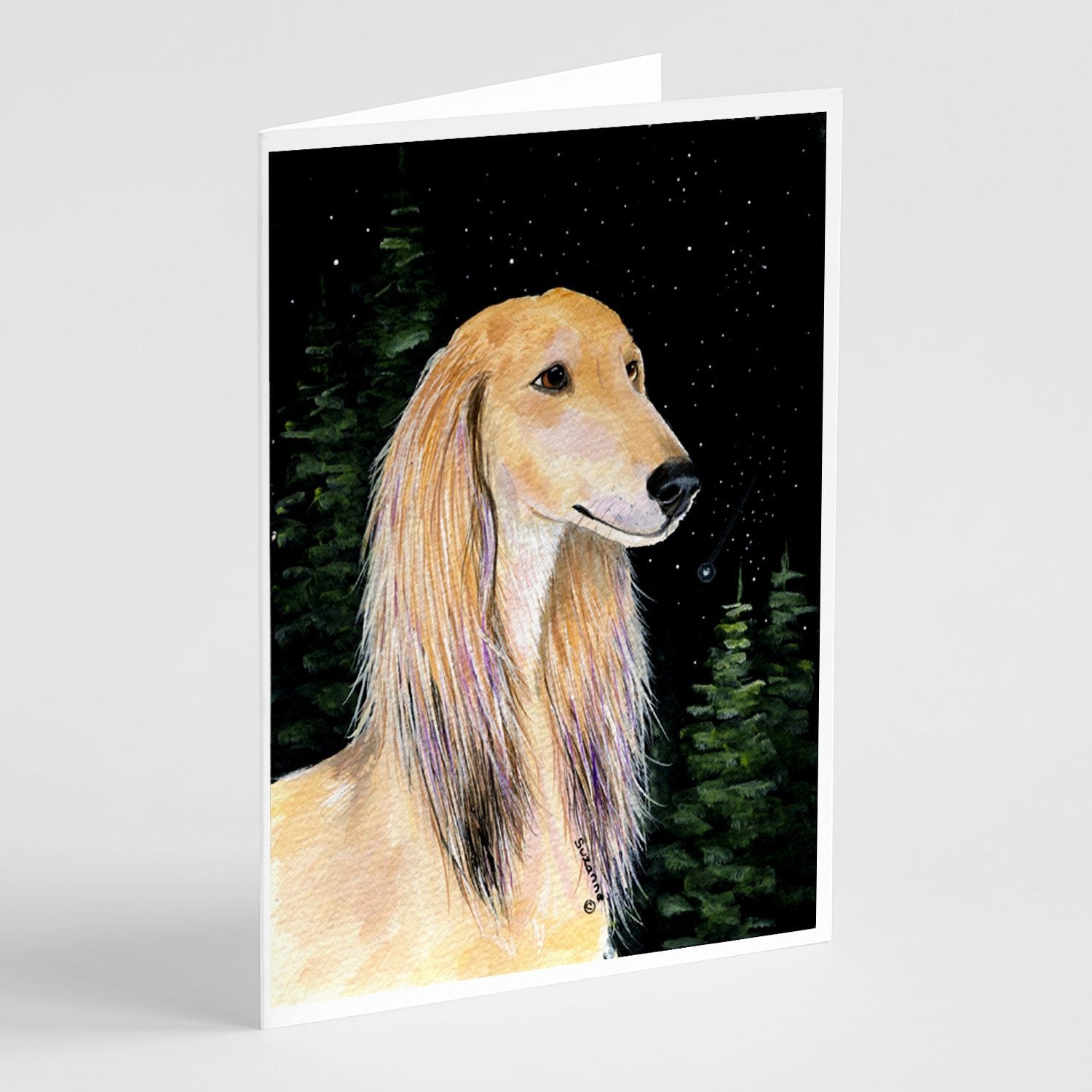 Starry Night Saluki Greeting Cards Pack of 8 Blank Cards with Envelopes Whimsical A7 Size 5x7