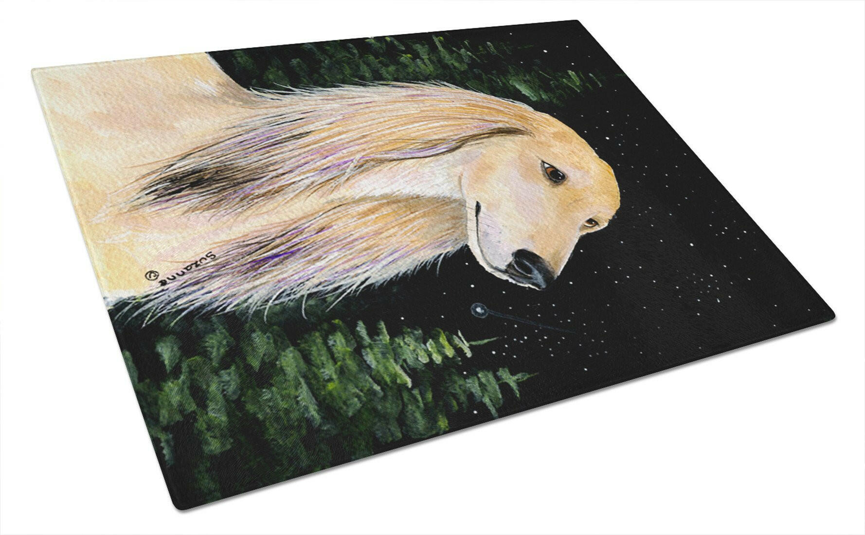 Starry Night Saluki Cutting Board Tempered Glass Kitchen Cutting Surface, Heat Resistant Chopping, Non-Slip Feet, Food Prep & Serving