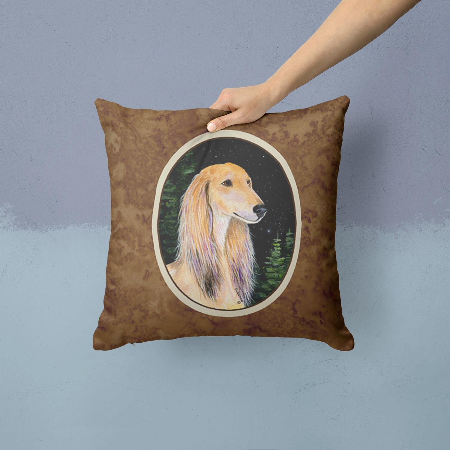 Starry Night Saluki Decorative Throw Pillow 14x14 Indoor Outdoor Accent Cushion, Fabric Cover with Insert for Sofa, Bed, Porch & Living Room