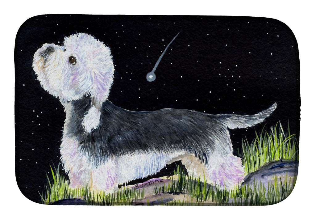 Starry Night Dandie Dinmont Terrier Dish Drying Mat Absorbent Dish Drying Mat Pad for Kitchen Counter Dish Drainer Mat for Countertop, 14 x 21", Multicolor