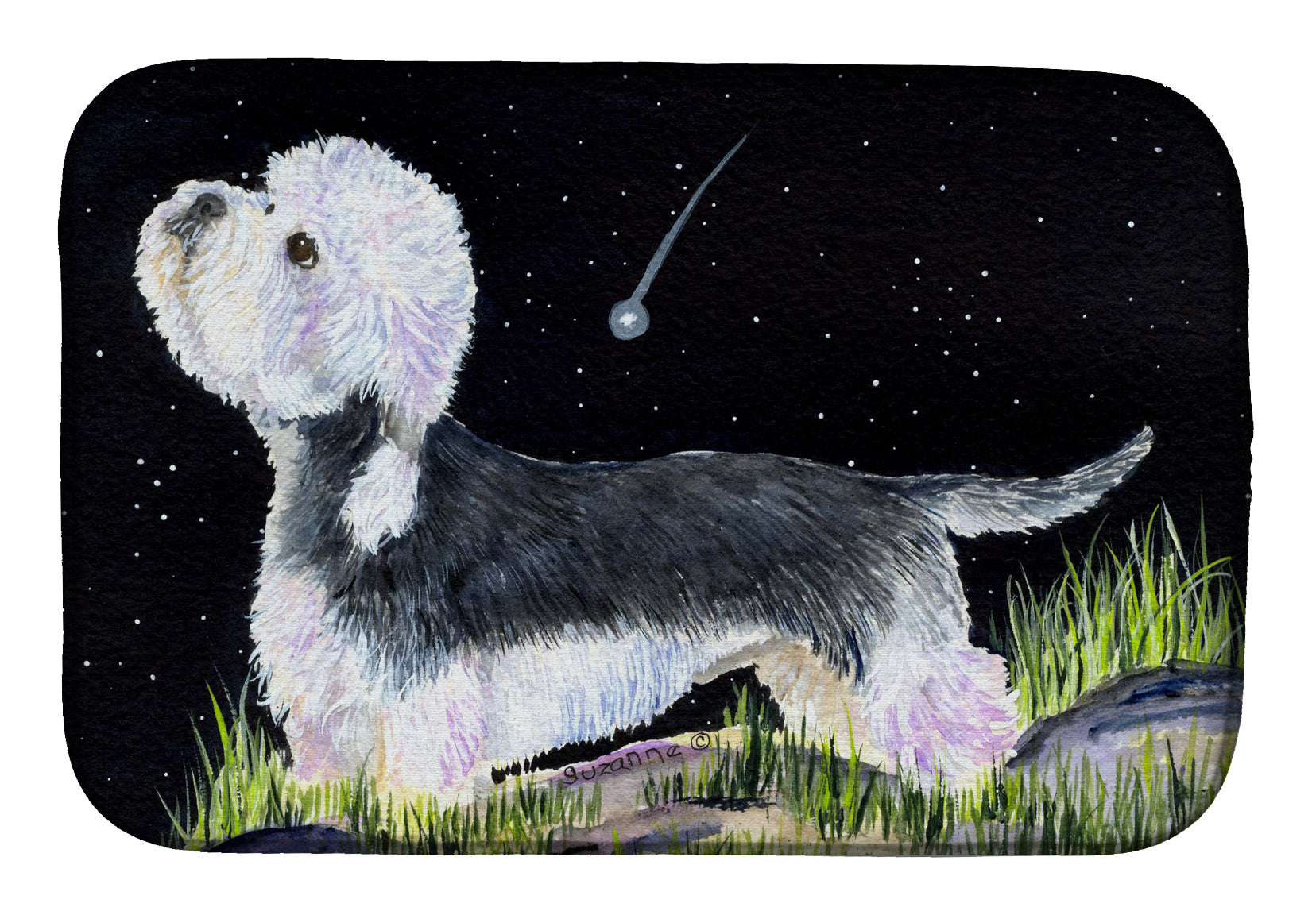 Starry Night Dandie Dinmont Terrier Dish Drying Mat Absorbent Dish Drying Mat Pad for Kitchen Counter Dish Drainer Mat for Countertop, 14 x 21", Multicolor