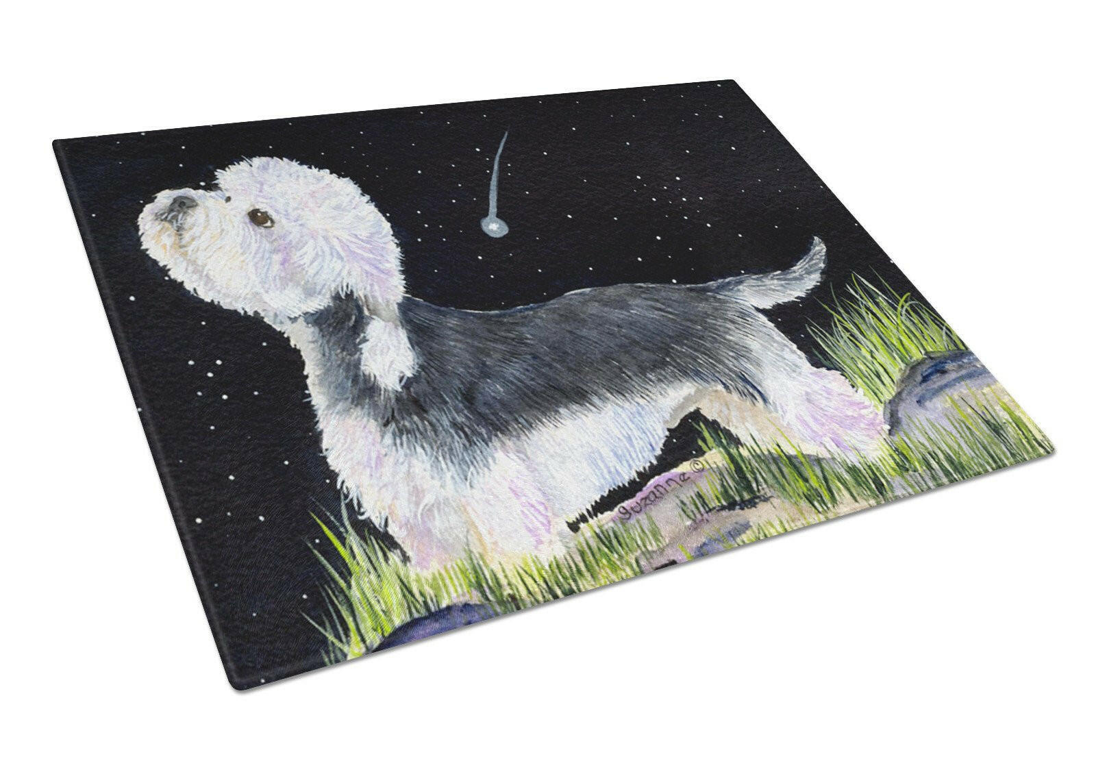 Starry Night Dandie Dinmont Terrier Cutting Board Tempered Glass Kitchen Cutting Surface, Heat Resistant Chopping, Non-Slip Feet, Food Prep & Serving