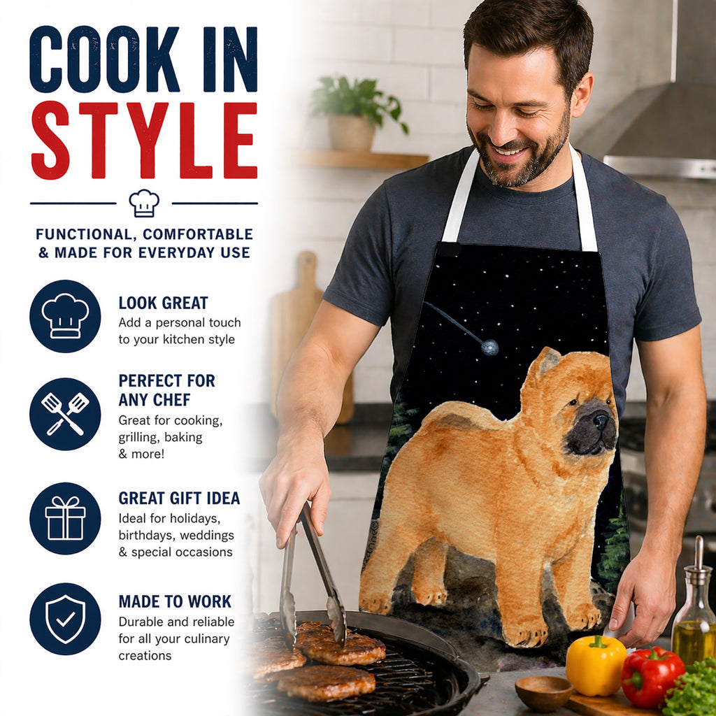 Starry Night Chow Chow Apron Cooking Kitchen Server Baking Crafts Gardening for Adult Women Men, Unisex, Large, Multicolor