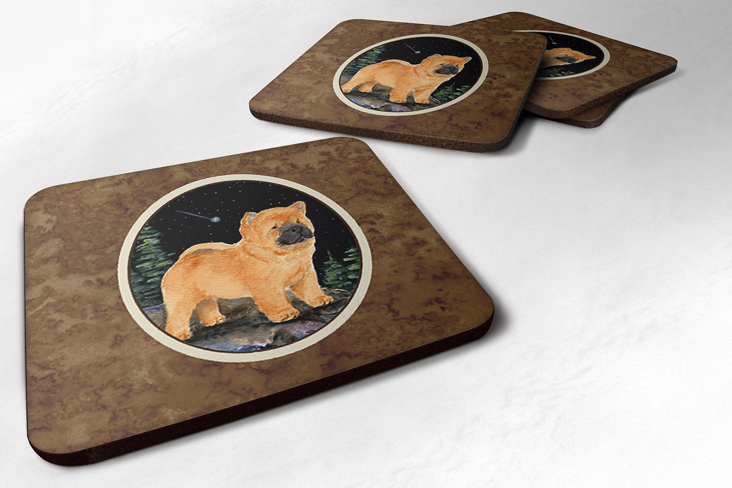 Starry Night Chow Chow Foam Coasters Set of 4 Cup Coasters for Indoor Outdoor, Tabletop Protection, Anti Slip, Mouse pad Material