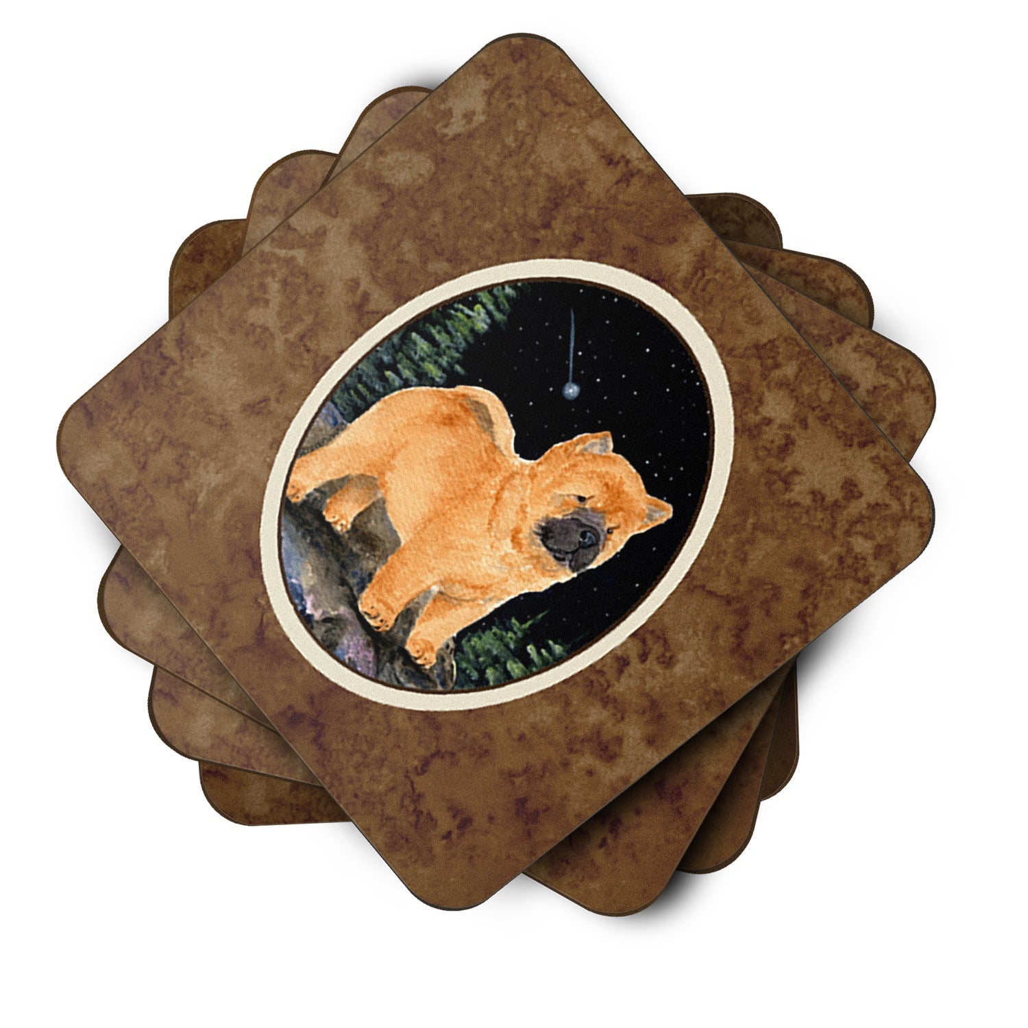 Starry Night Chow Chow Foam Coasters Set of 4 Cup Coasters for Indoor Outdoor, Tabletop Protection, Anti Slip, Mouse pad Material