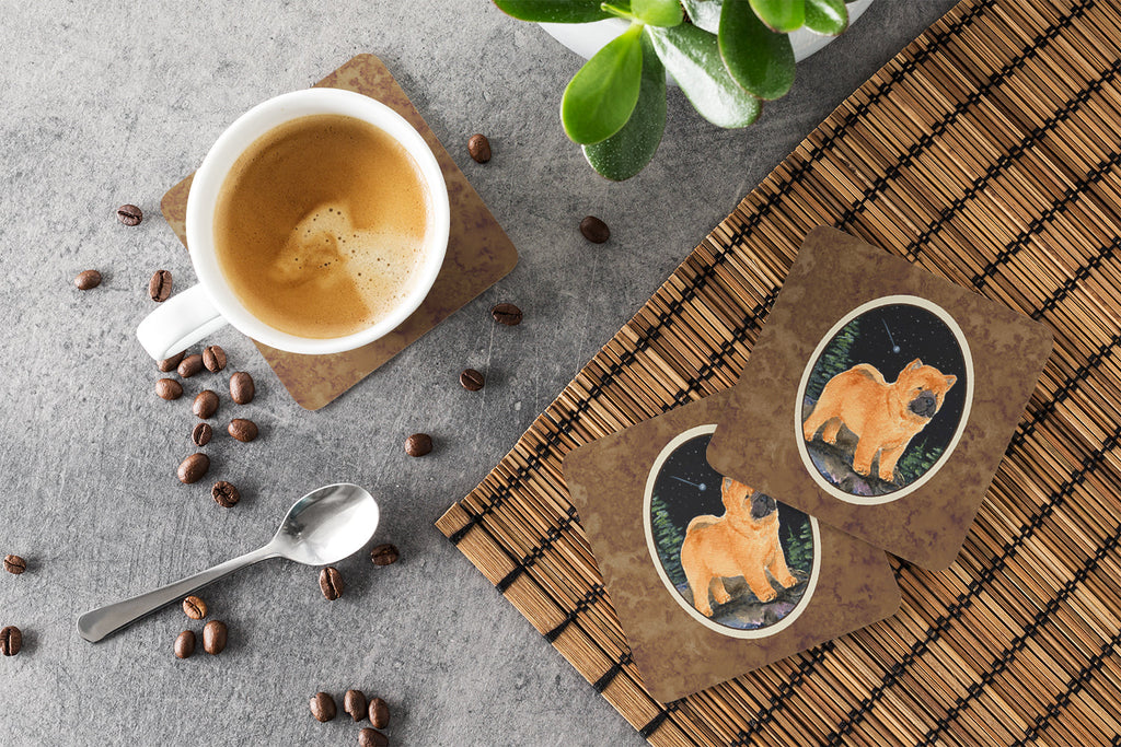 Starry Night Chow Chow Foam Coasters Set of 4 Cup Coasters for Indoor Outdoor, Tabletop Protection, Anti Slip, Mouse pad Material