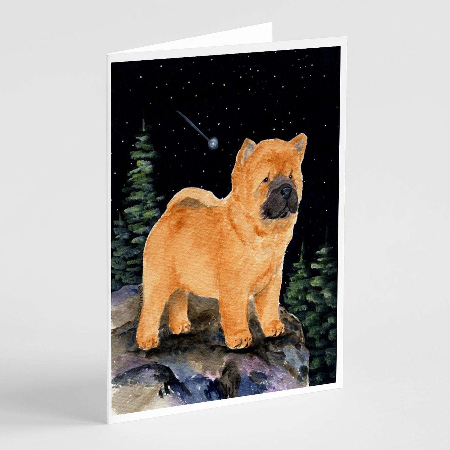 Starry Night Chow Chow Greeting Cards Pack of 8 Blank Cards with Envelopes Whimsical A7 Size 5x7