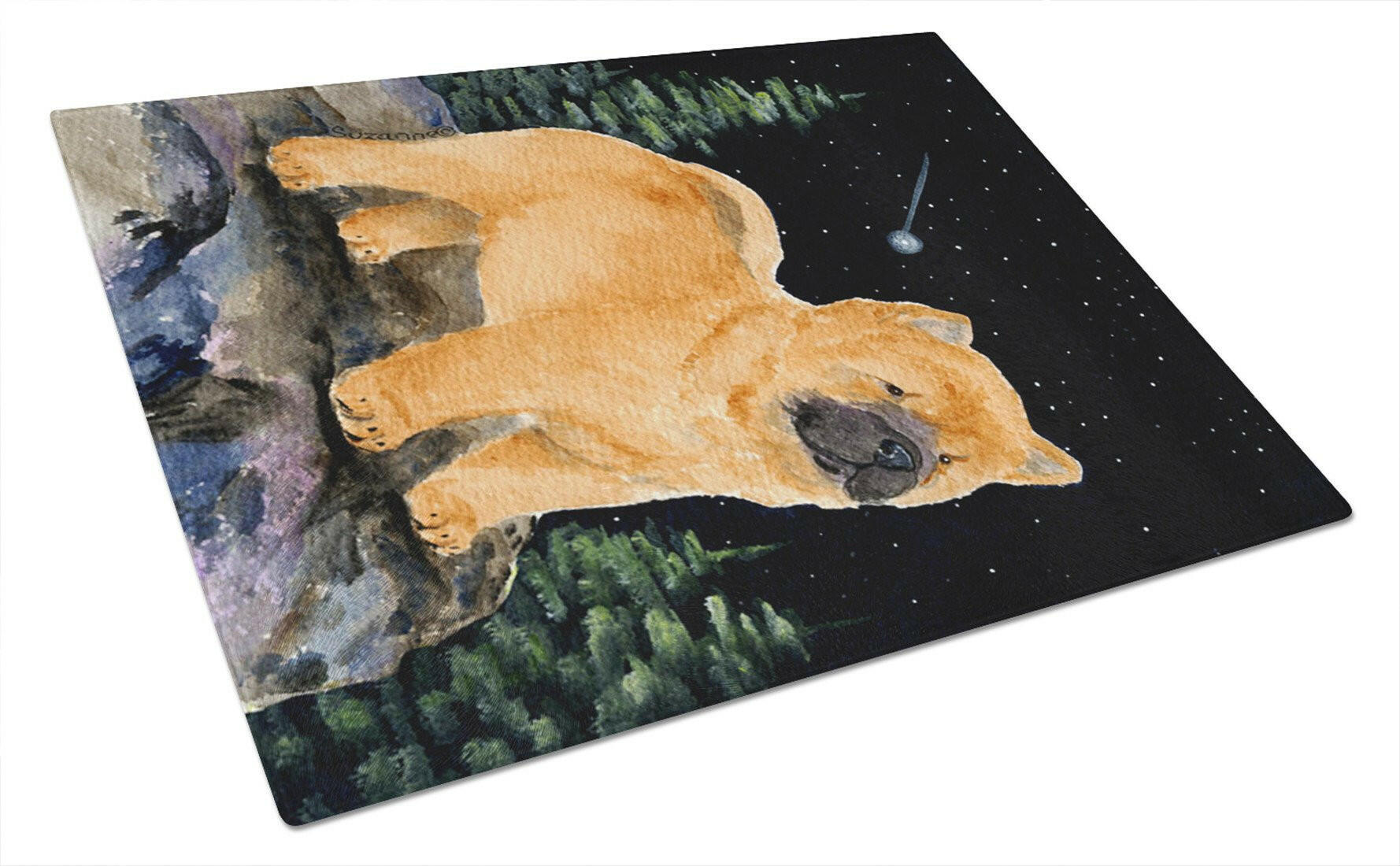 Starry Night Chow Chow Cutting Board Tempered Glass Kitchen Cutting Surface, Heat Resistant Chopping, Non-Slip Feet, Food Prep & Serving