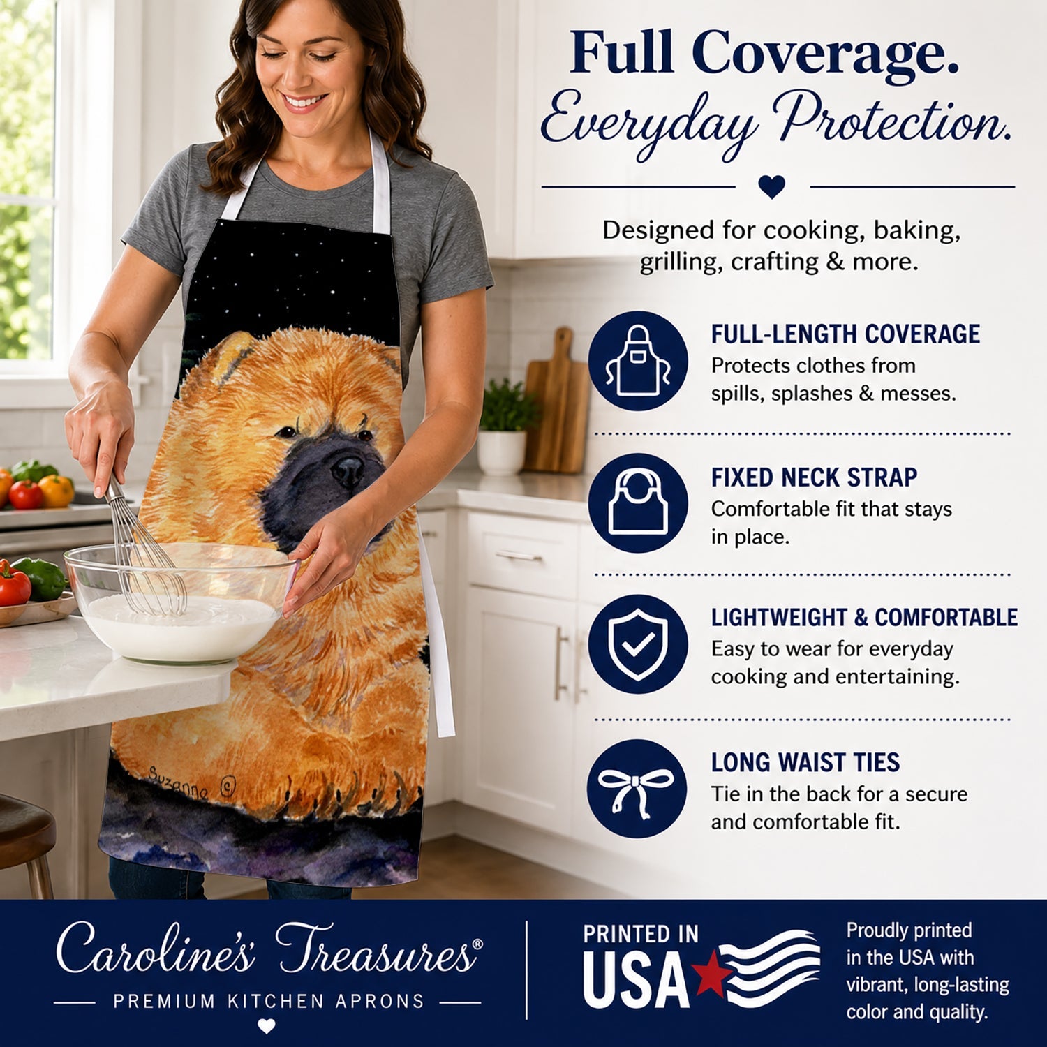 Starry Night Chow Chow Apron Cooking Kitchen Server Baking Crafts Gardening for Adult Women Men, Unisex, Large, Multicolor