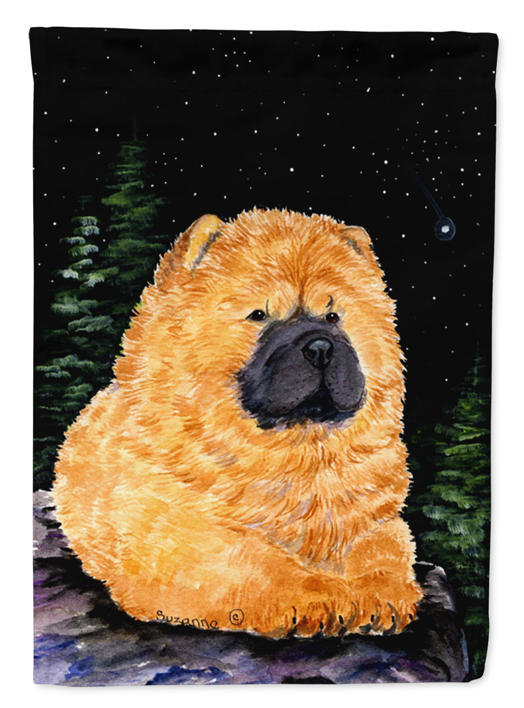 Starry Night Chow Chow House Flag 28x40 Porch Sleeve Pole Decorative Outside Yard Banner Artwork Wall Hanging, Polyester