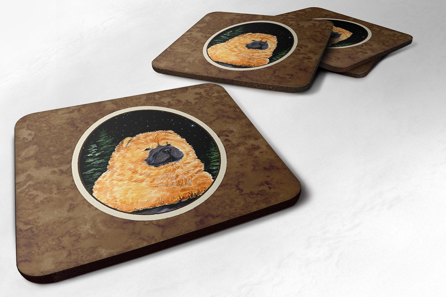 Starry Night Chow Chow Foam Coasters Set of 4 Cup Coasters for Indoor Outdoor, Tabletop Protection, Anti Slip, Mouse pad Material
