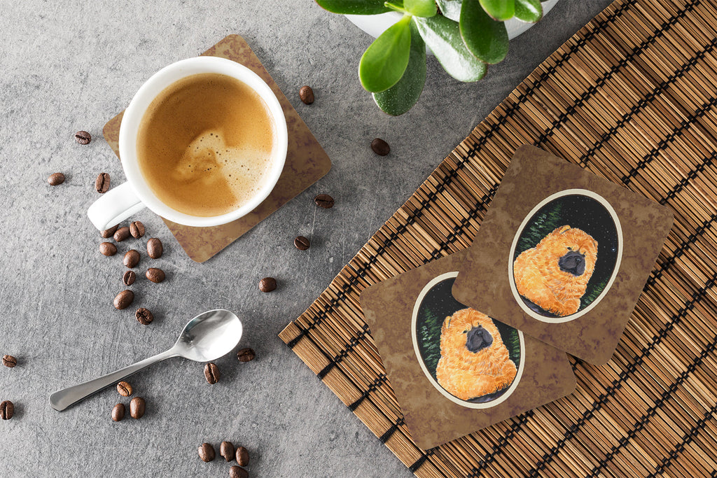 Starry Night Chow Chow Foam Coasters Set of 4 Cup Coasters for Indoor Outdoor, Tabletop Protection, Anti Slip, Mouse pad Material