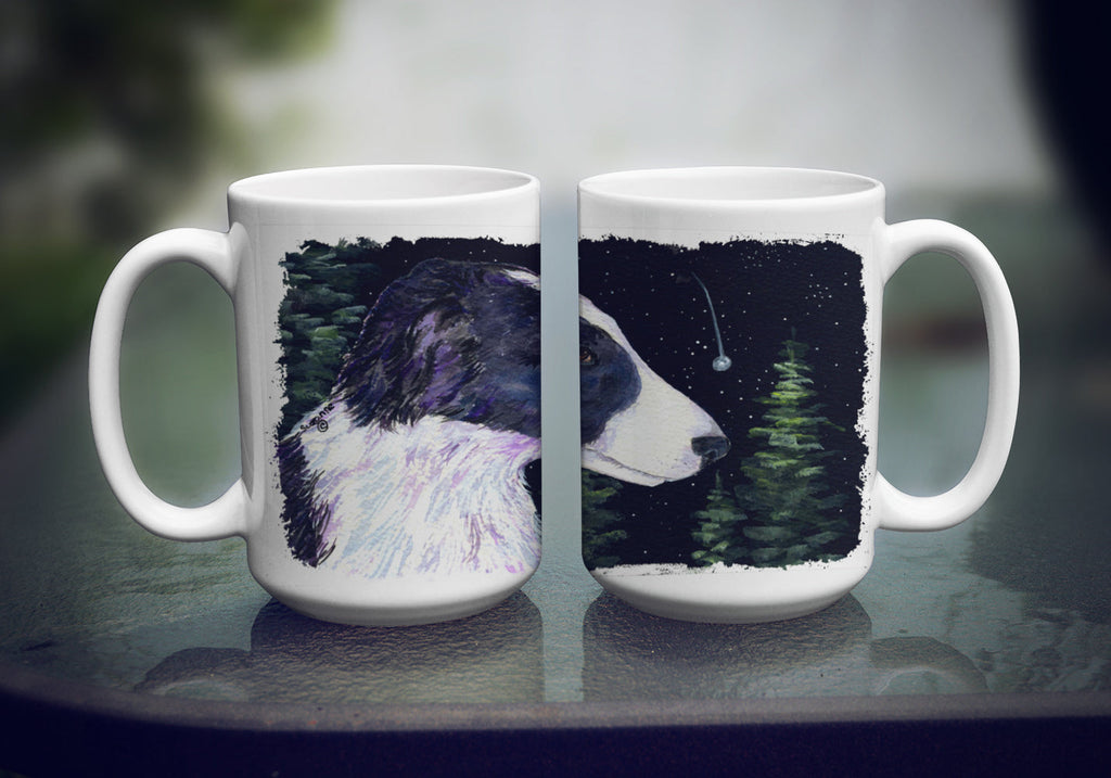 Starry Night Border Collie Ceramic Coffee Mug 15 oz Decorative Large C Handle Mug Cup for Tea, Cocoa Hot Chocolate