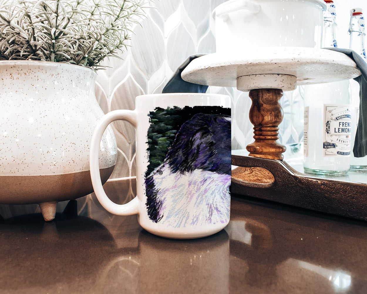 Starry Night Border Collie Ceramic Coffee Mug 15 oz Decorative Large C Handle Mug Cup for Tea, Cocoa Hot Chocolate