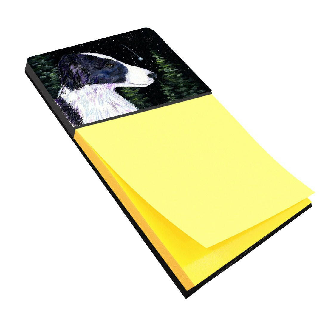 Starry Night Border Collie Watercolor Sticky Note Holder Refillable Dispenser Desk Accessory 3x3 Pad Gift