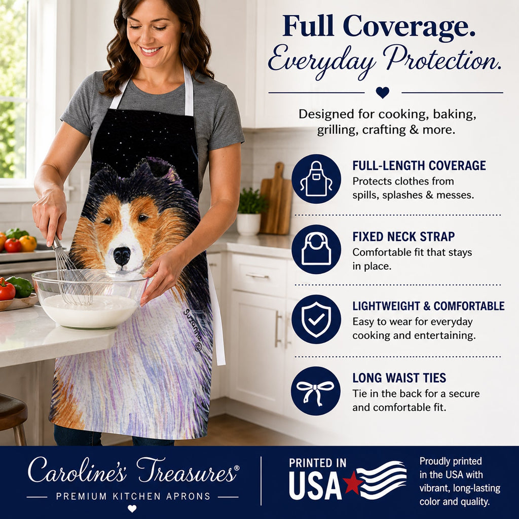 Starry Night Collie Apron Cooking Kitchen Server Baking Crafts Gardening for Adult Women Men, Unisex, Large, Multicolor