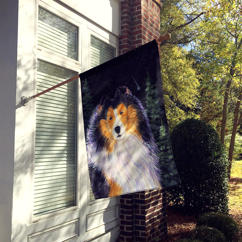 Starry Night Collie House Flag 28x40 Porch Sleeve Pole Decorative Outside Yard Banner Artwork Wall Hanging, Polyester