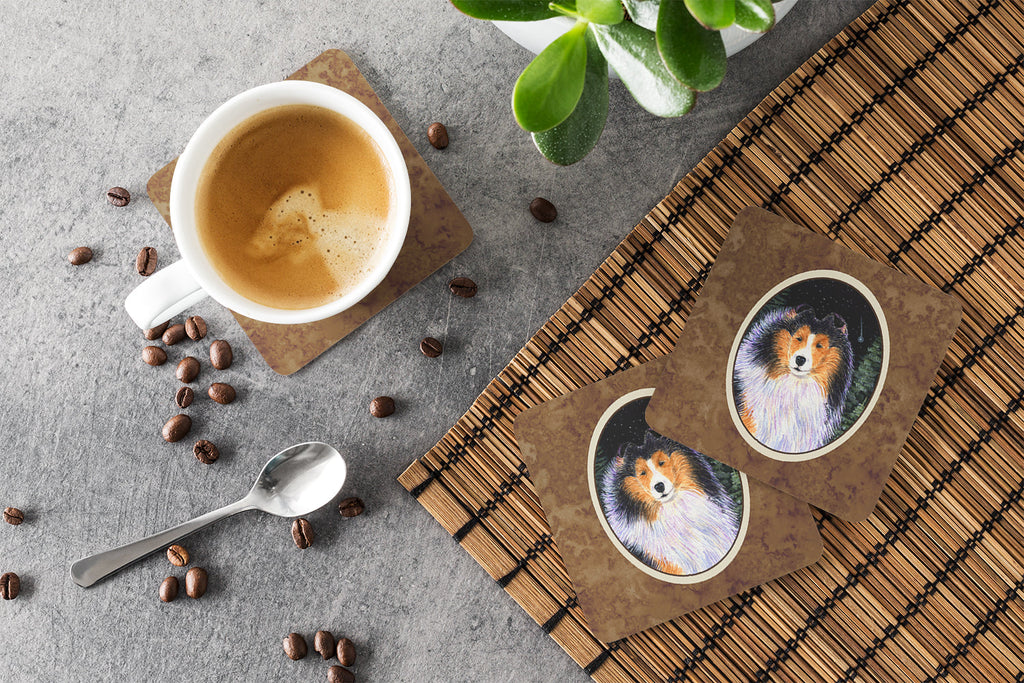 Starry Night Collie Foam Coasters Set of 4 Cup Coasters for Indoor Outdoor, Tabletop Protection, Anti Slip, Mouse pad Material