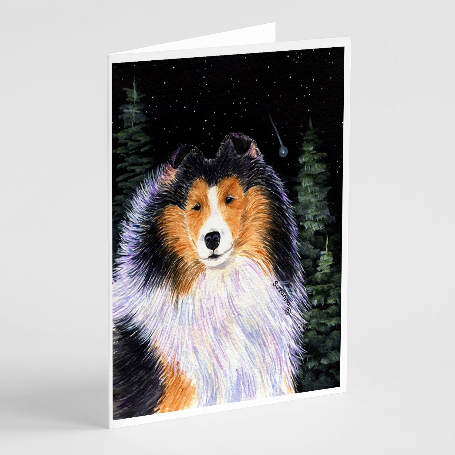Starry Night Collie Greeting Cards Pack of 8 Blank Cards with Envelopes Whimsical A7 Size 5x7