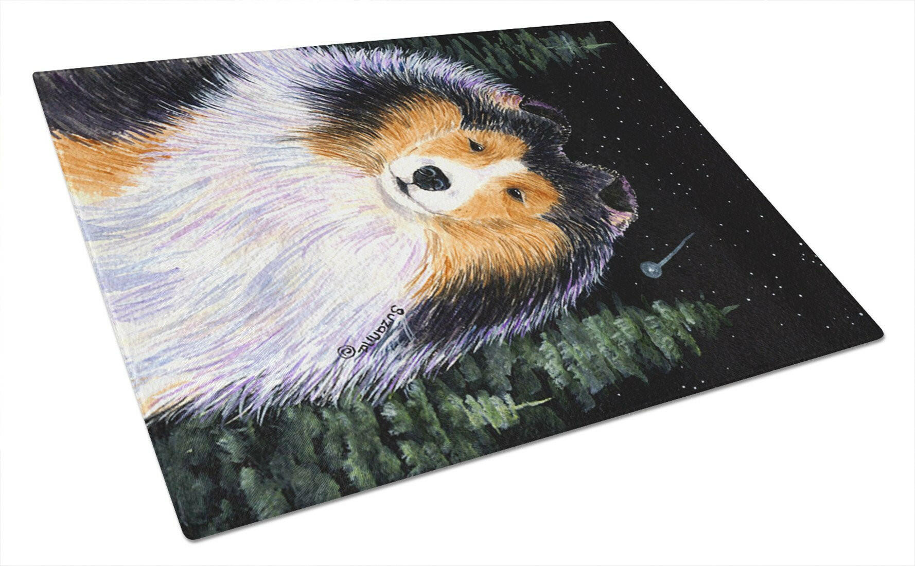 Starry Night Collie Cutting Board Tempered Glass Kitchen Cutting Surface, Heat Resistant Chopping, Non-Slip Feet, Food Prep & Serving