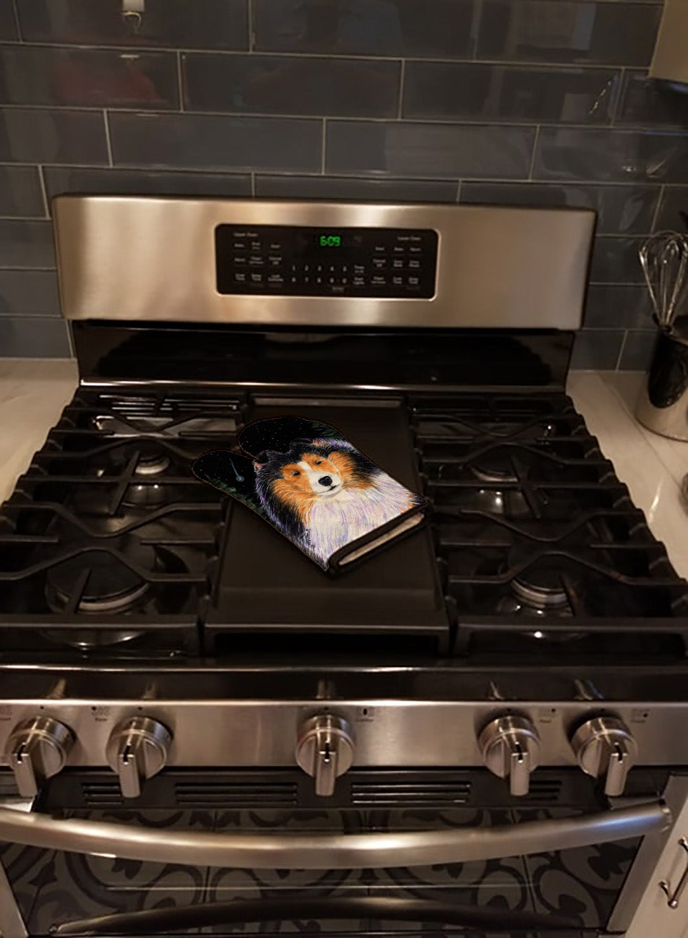 Starry Night Collie Oven Mitt Heat Resistant Thick Oven Mitt for Hot Pans and Oven, Kitchen Mitt Protect Hands, Cooking Baking Glove