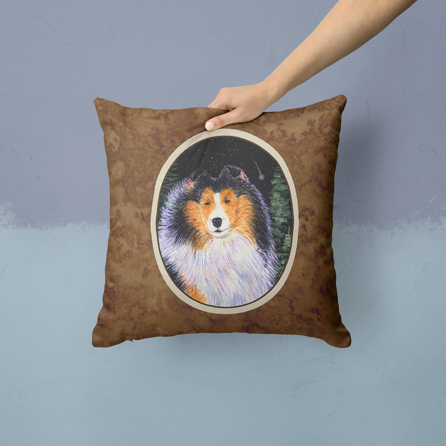 Starry Night Collie Decorative Throw Pillow 14x14 Indoor Outdoor Accent Cushion, Fabric Cover with Insert for Sofa, Bed, Porch & Living Room