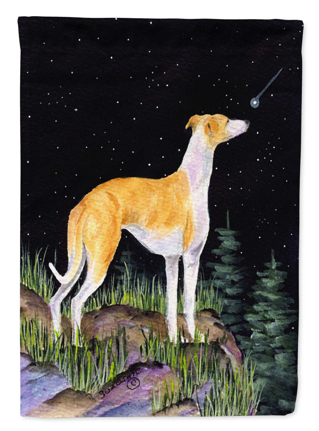 Starry Night Whippet House Flag 28x40 Porch Sleeve Pole Decorative Outside Yard Banner Artwork Wall Hanging, Polyester
