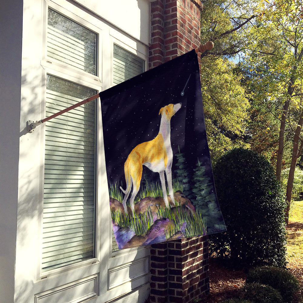 Starry Night Whippet House Flag 28x40 Porch Sleeve Pole Decorative Outside Yard Banner Artwork Wall Hanging, Polyester