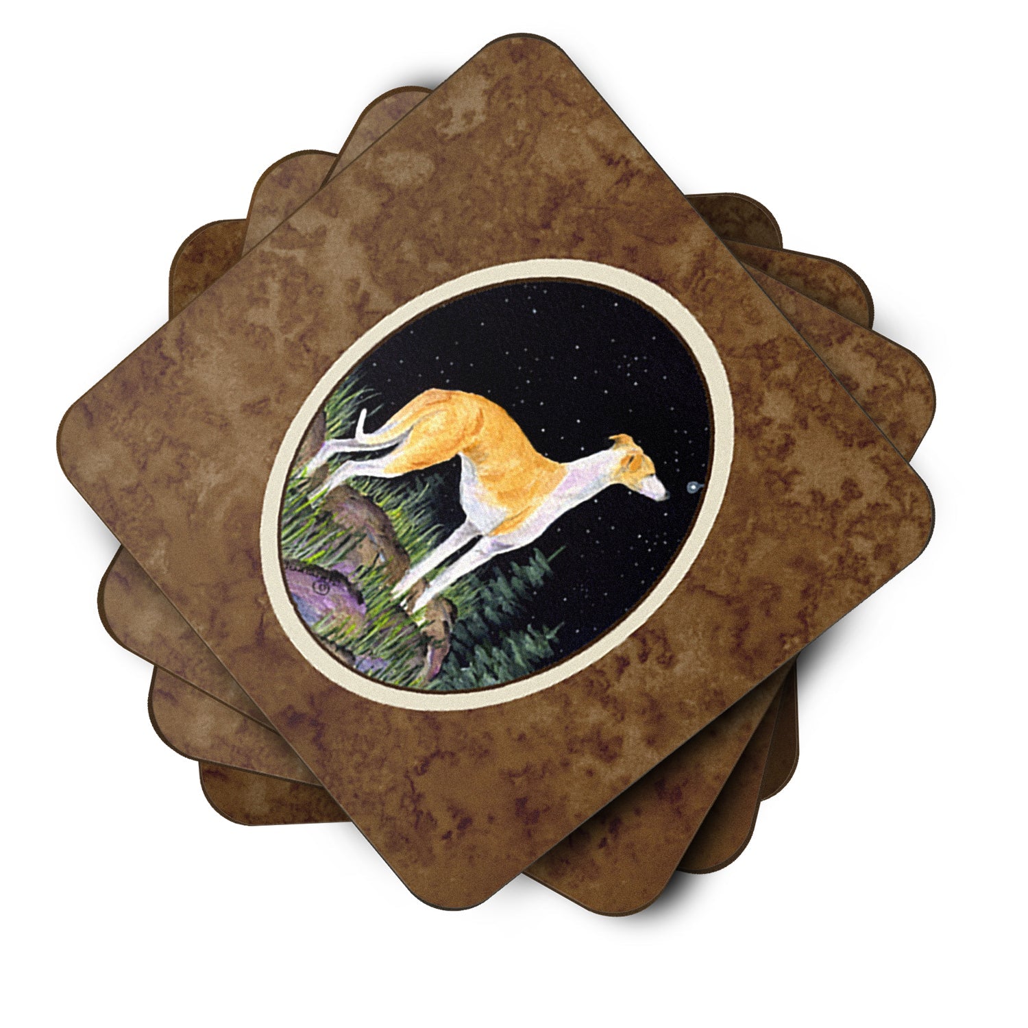 Starry Night Whippet Foam Coasters Set of 4 Cup Coasters for Indoor Outdoor, Tabletop Protection, Anti Slip, Mouse pad Material